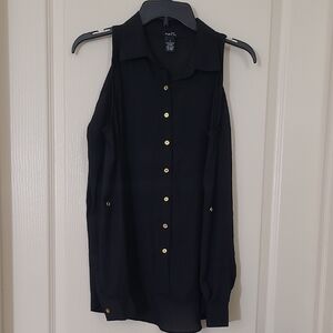 RUE21 Black Cold Shoulder Button Down Long Sleeved Blouse Size S